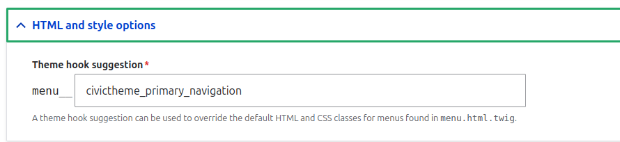 HTML and style options - Theme hook suggestion: civictheme_primary_navigation