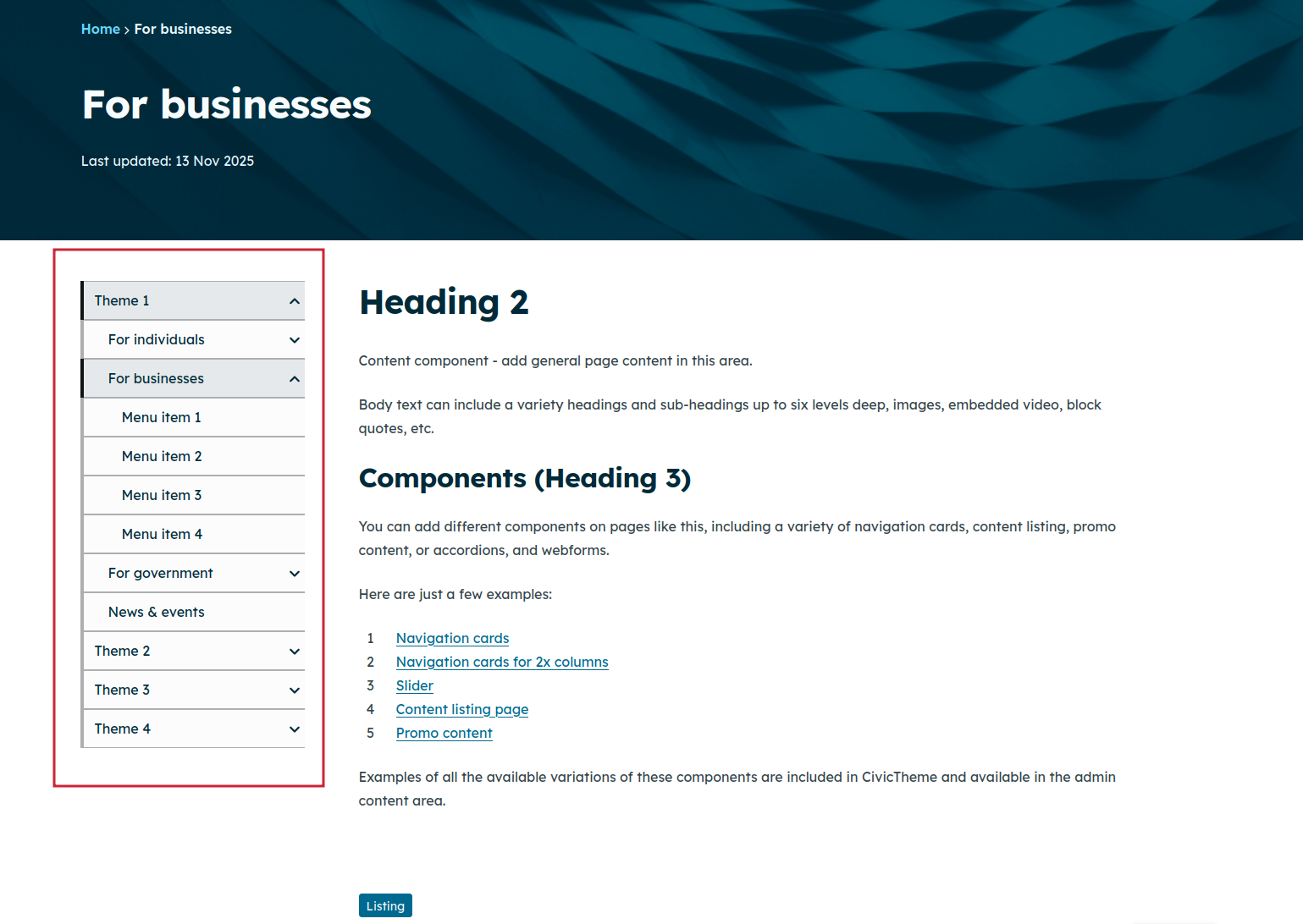 Sidebar Navigation Menu.