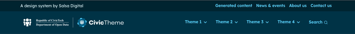 Screenshot of CivicTheme dark themed header