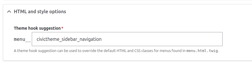 HTML and style options - Theme hook suggestion: civictheme_sidebar_navigation